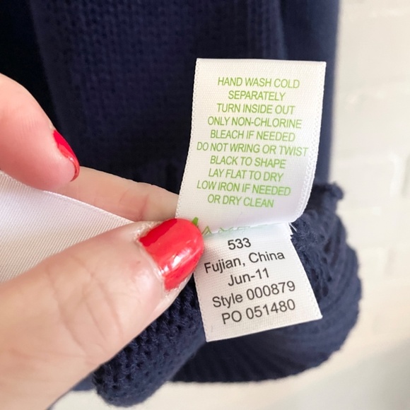 Lilly Pulitzer Toggle Knit Sweater Shawl collar Cotton Coastal Navy Blue Gold S - Picture 12 of 12